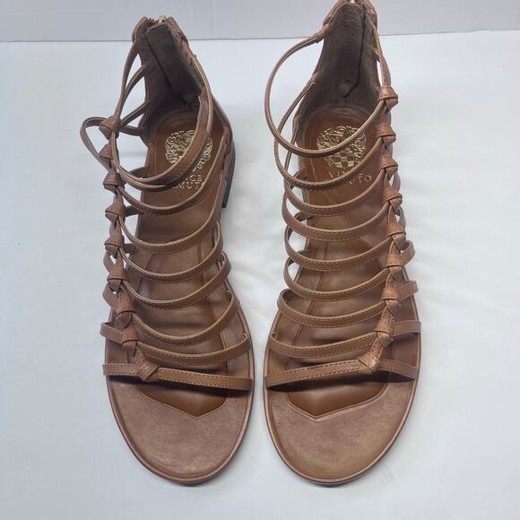 Vince Camuto Gladiator Sandals Brown Leather Strappy Flat Summer shoes sz8,5 new - Picture 3 of 9